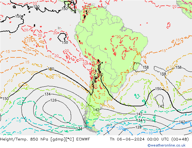 Yükseklik/Sıc. 850 hPa ECMWF Per 06.06.2024 00 UTC