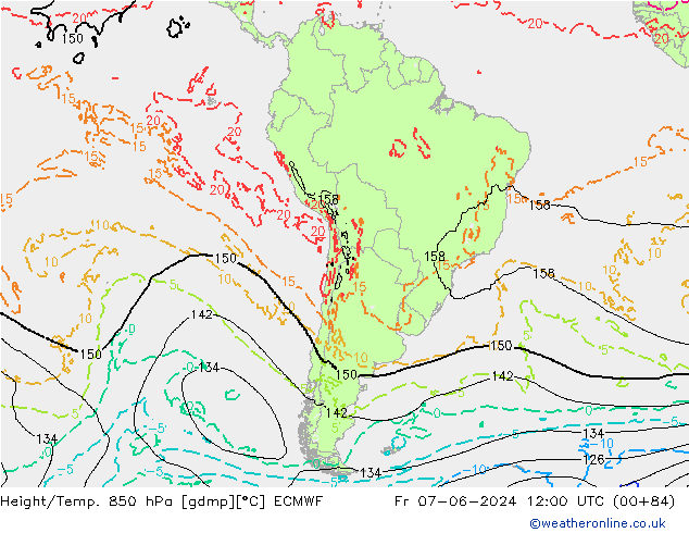 Height/Temp. 850 hPa ECMWF Fr 07.06.2024 12 UTC