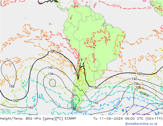 Z500/Rain (+SLP)/Z850 ECMWF Tu 11.06.2024 06 UTC