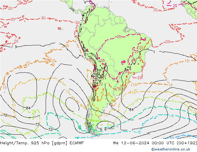 Height/Temp. 925 hPa ECMWF We 12.06.2024 00 UTC