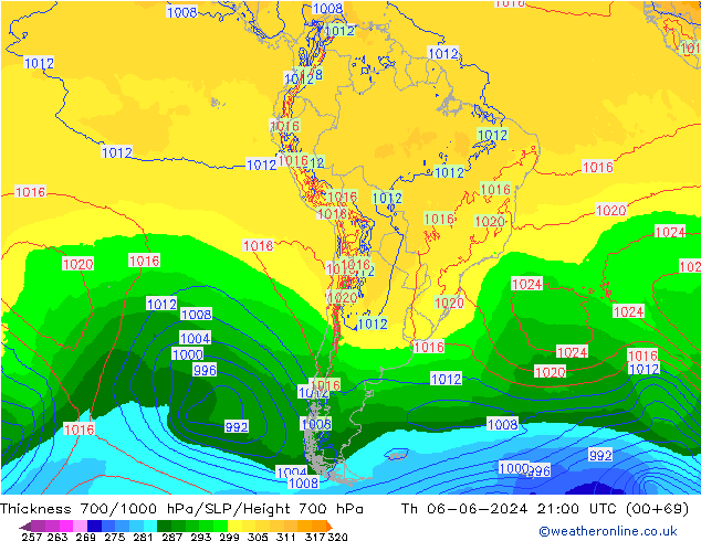 Thck 700-1000 hPa ECMWF gio 06.06.2024 21 UTC