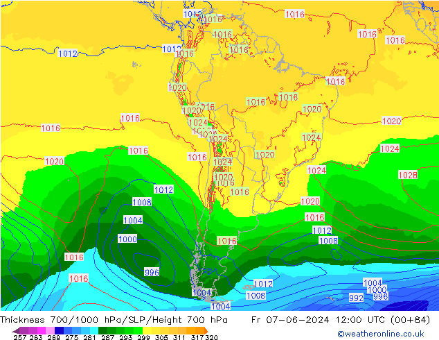 Thck 700-1000 hPa ECMWF Fr 07.06.2024 12 UTC