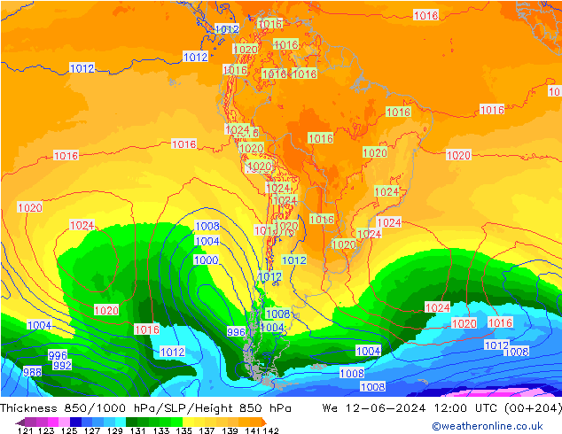 Thck 850-1000 hPa ECMWF śro. 12.06.2024 12 UTC