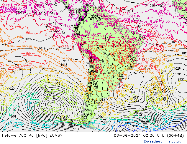 Theta-e 700hPa ECMWF do 06.06.2024 00 UTC