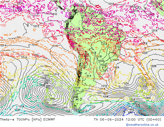 Theta-e 700гПа ECMWF чт 06.06.2024 12 UTC