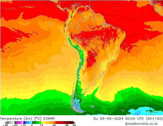 Temperature (2m) ECMWF Su 09.06.2024 00 UTC