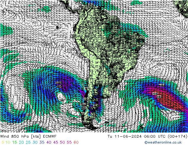 Vent 850 hPa ECMWF mar 11.06.2024 06 UTC