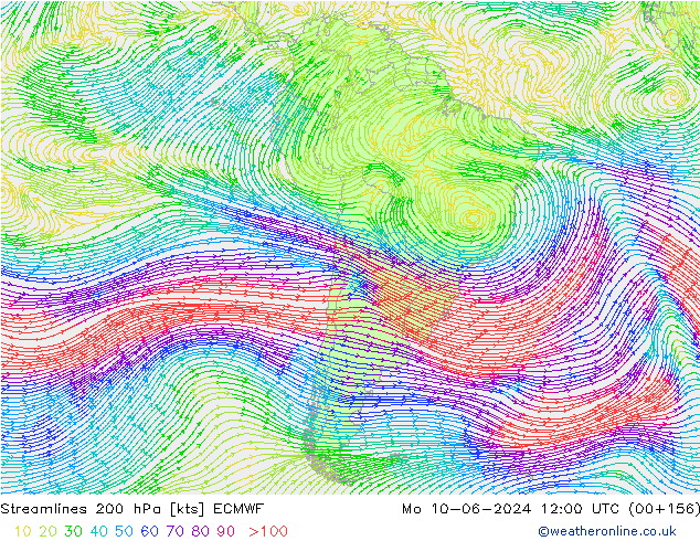 Ligne de courant 200 hPa ECMWF lun 10.06.2024 12 UTC