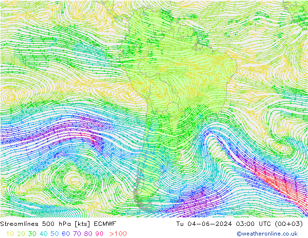 Stroomlijn 500 hPa ECMWF di 04.06.2024 03 UTC