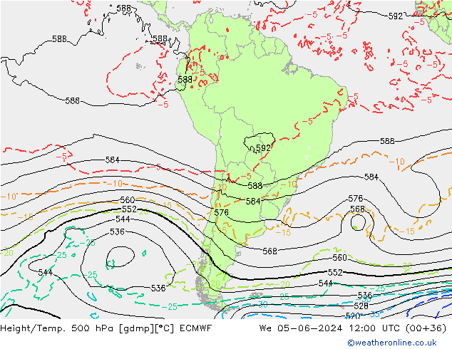 Z500/Rain (+SLP)/Z850 ECMWF We 05.06.2024 12 UTC
