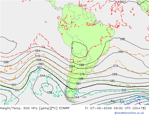 Z500/Rain (+SLP)/Z850 ECMWF Fr 07.06.2024 06 UTC