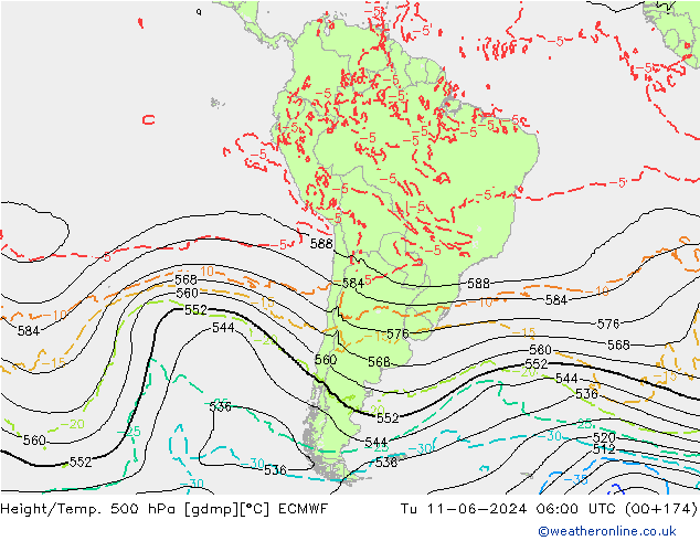 Z500/Rain (+SLP)/Z850 ECMWF Tu 11.06.2024 06 UTC