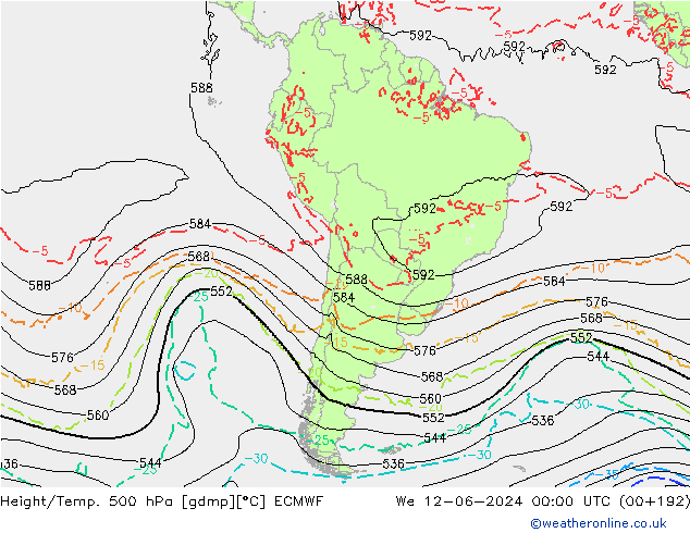 Z500/Rain (+SLP)/Z850 ECMWF Qua 12.06.2024 00 UTC