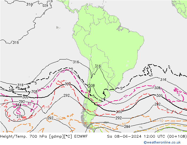 Height/Temp. 700 hPa ECMWF Sa 08.06.2024 12 UTC