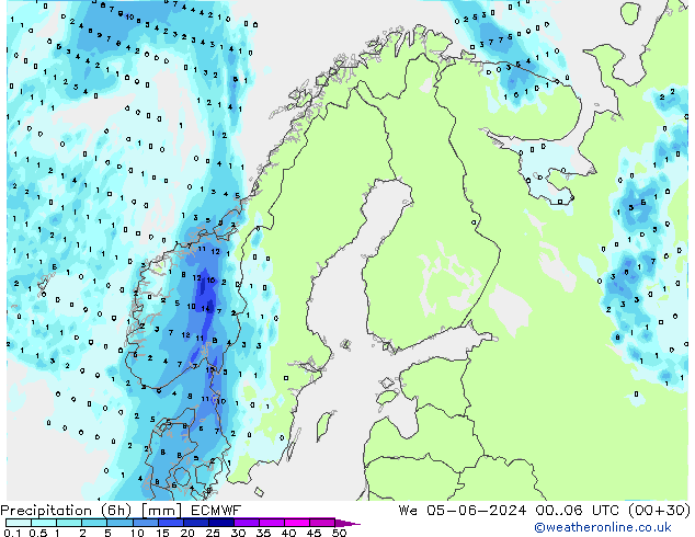 Z500/Rain (+SLP)/Z850 ECMWF We 05.06.2024 06 UTC