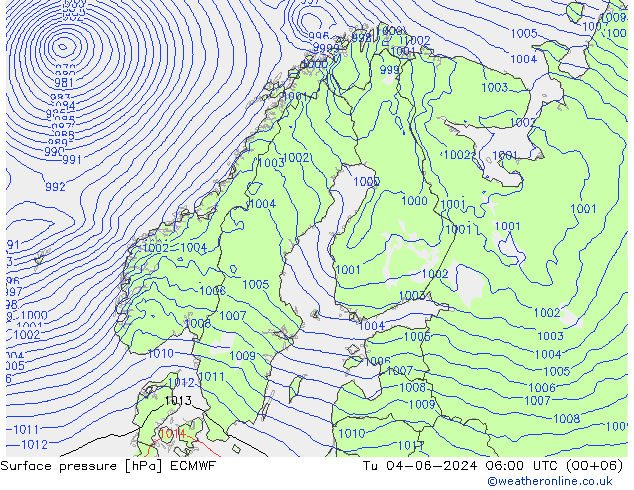 Surface pressure ECMWF Tu 04.06.2024 06 UTC