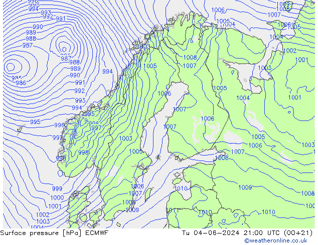 Surface pressure ECMWF Tu 04.06.2024 21 UTC