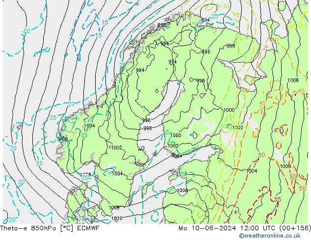 Theta-e 850hPa ECMWF Po 10.06.2024 12 UTC