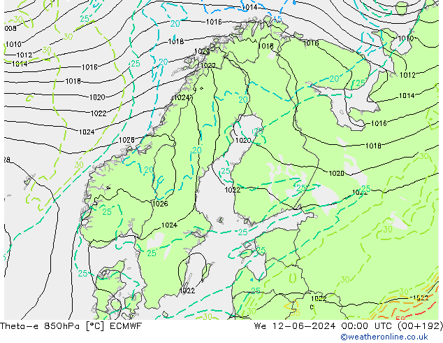 Theta-e 850hPa ECMWF wo 12.06.2024 00 UTC