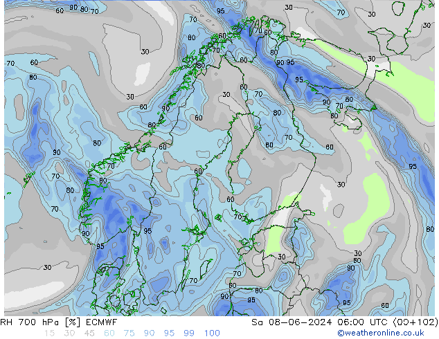 RH 700 hPa ECMWF So 08.06.2024 06 UTC