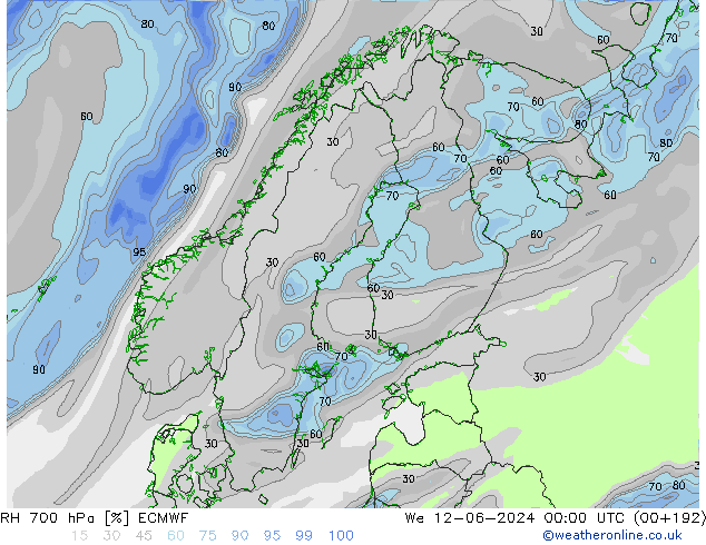 RH 700 hPa ECMWF Mi 12.06.2024 00 UTC