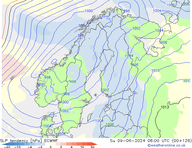 Tendenza di Pressione ECMWF dom 09.06.2024 06 UTC