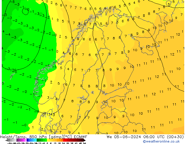 Z500/Rain (+SLP)/Z850 ECMWF We 05.06.2024 06 UTC