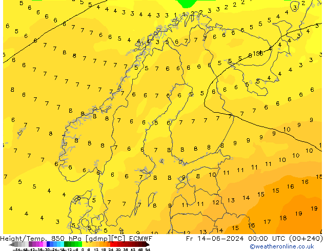 Height/Temp. 850 hPa ECMWF Fr 14.06.2024 00 UTC