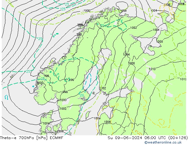 Theta-e 700hPa ECMWF Dom 09.06.2024 06 UTC