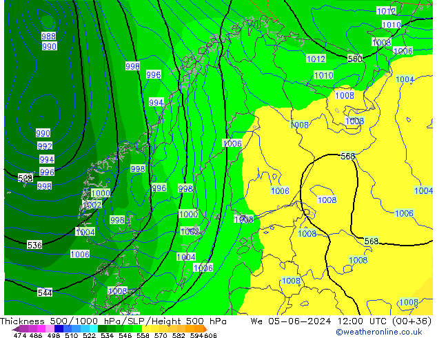 Schichtdicke 500-1000 hPa ECMWF Mi 05.06.2024 12 UTC