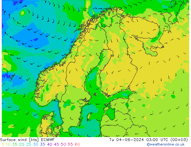 Viento 10 m ECMWF mar 04.06.2024 03 UTC