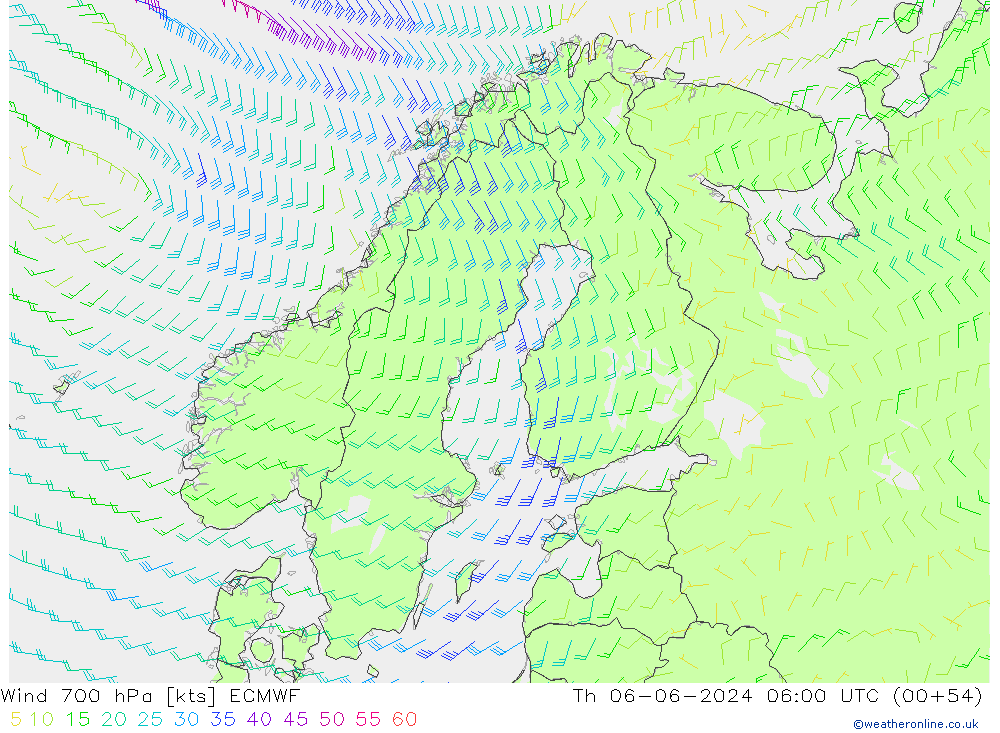 ветер 700 гПа ECMWF чт 06.06.2024 06 UTC