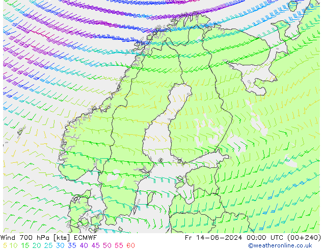 Wind 700 hPa ECMWF Fr 14.06.2024 00 UTC