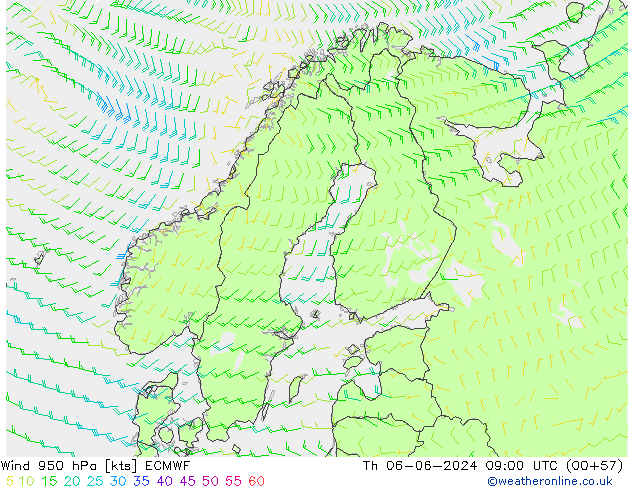 Vento 950 hPa ECMWF Qui 06.06.2024 09 UTC