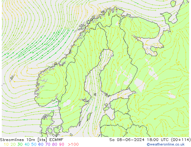 Streamlines 10m ECMWF So 08.06.2024 18 UTC