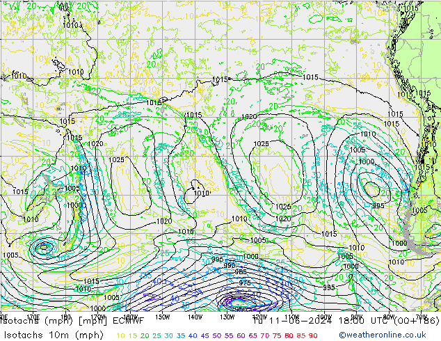 Isotachs (mph) ECMWF mar 11.06.2024 18 UTC