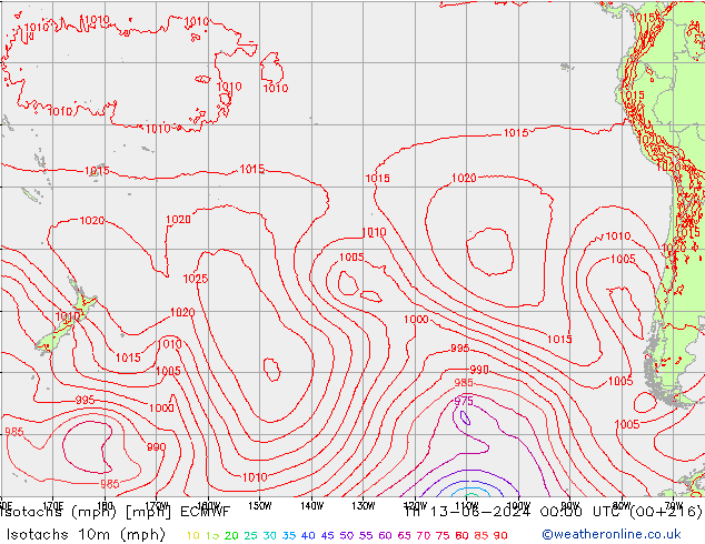 Isotachen (mph) ECMWF Do 13.06.2024 00 UTC