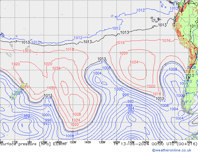 Yer basıncı ECMWF Per 13.06.2024 00 UTC