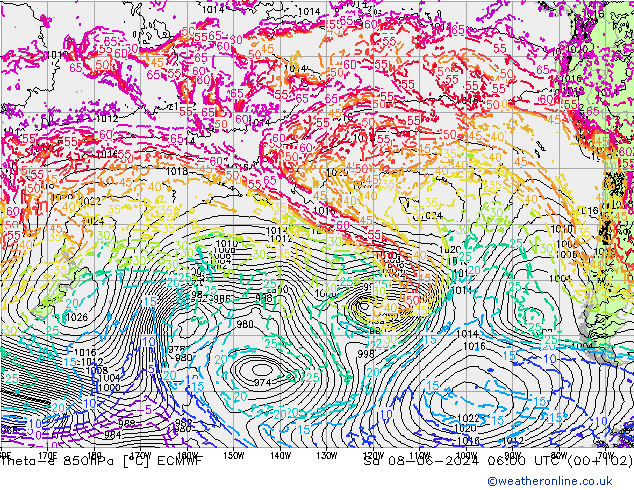 Theta-e 850hPa ECMWF za 08.06.2024 06 UTC