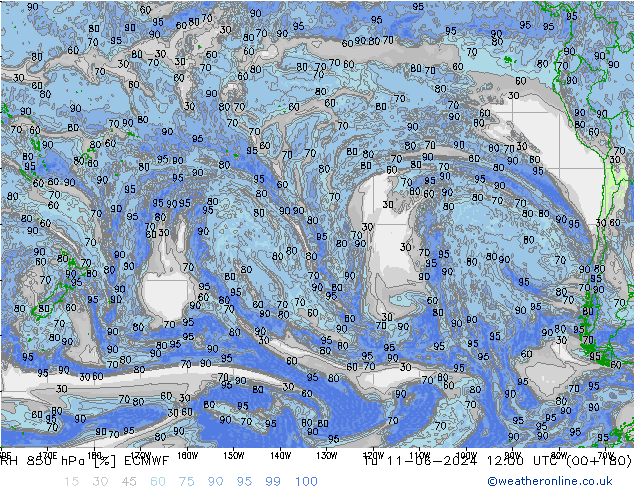 RH 850 hPa ECMWF wto. 11.06.2024 12 UTC