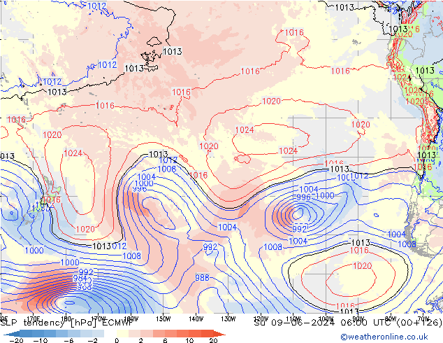 Tendance de pression  ECMWF dim 09.06.2024 06 UTC