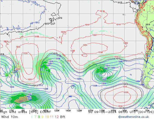 High wind areas ECMWF  09.06.2024 06 UTC