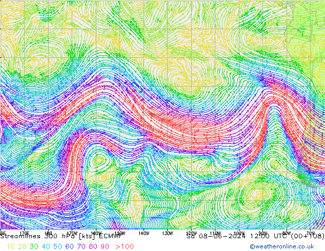 Streamlines 300 hPa ECMWF So 08.06.2024 12 UTC