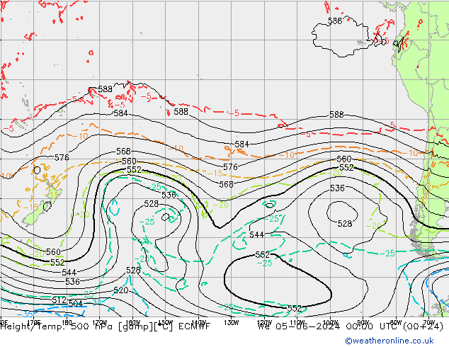 Z500/Rain (+SLP)/Z850 ECMWF St 05.06.2024 00 UTC