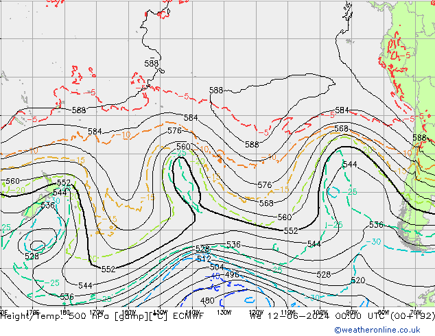 Z500/Rain (+SLP)/Z850 ECMWF mer 12.06.2024 00 UTC