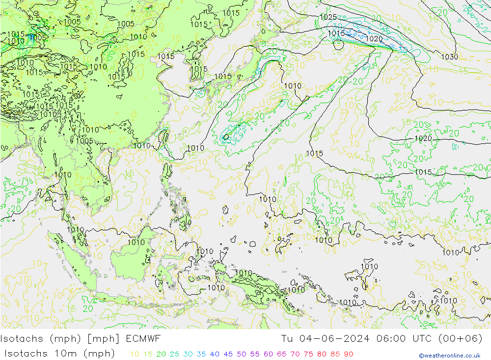 Isotachen (mph) ECMWF di 04.06.2024 06 UTC