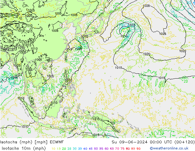 Isotachs (mph) ECMWF Dom 09.06.2024 00 UTC