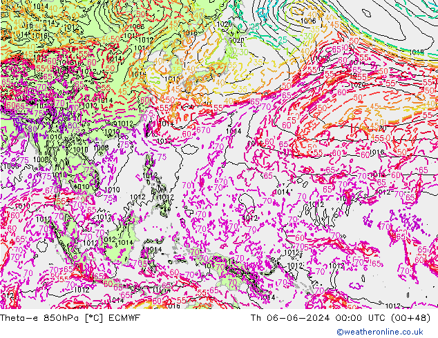 Theta-e 850hPa ECMWF Th 06.06.2024 00 UTC