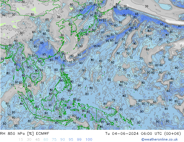 RH 850 hPa ECMWF Ter 04.06.2024 06 UTC