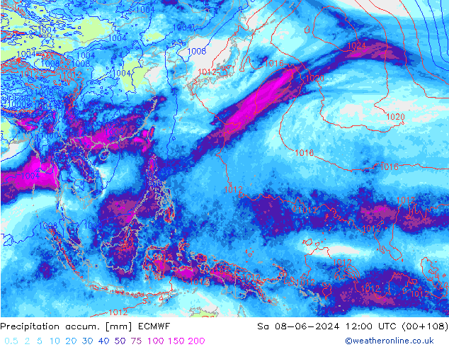 Precipitation accum. ECMWF so. 08.06.2024 12 UTC